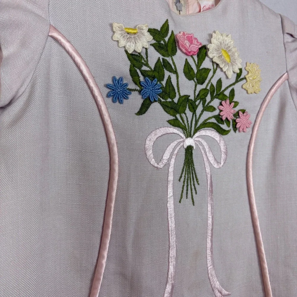 Ruth of Carolina Ruth Originals Vintage Girls Dress Irish Linen Pink Embroidered